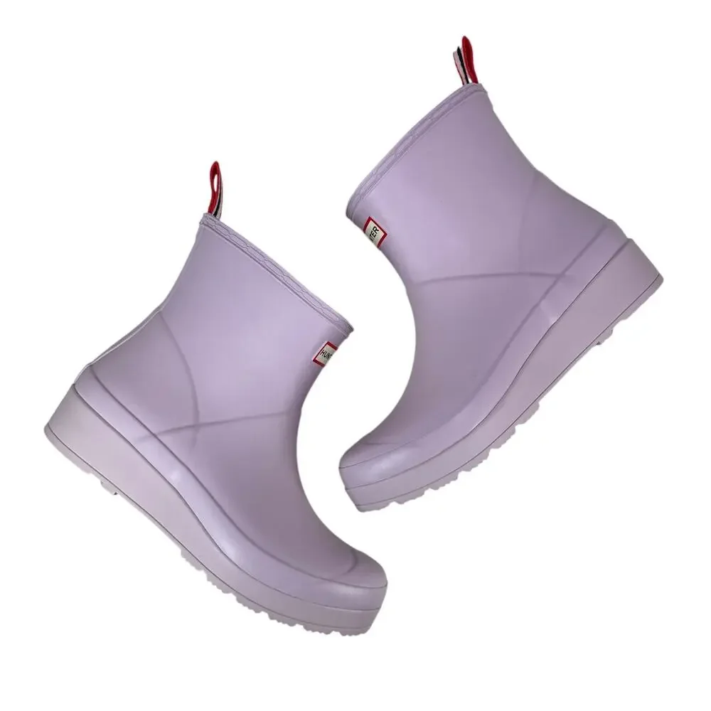 Hunter Play Short Rain Boots Womens 9 Black‎ WP Rubber Tempered Mauve Purple